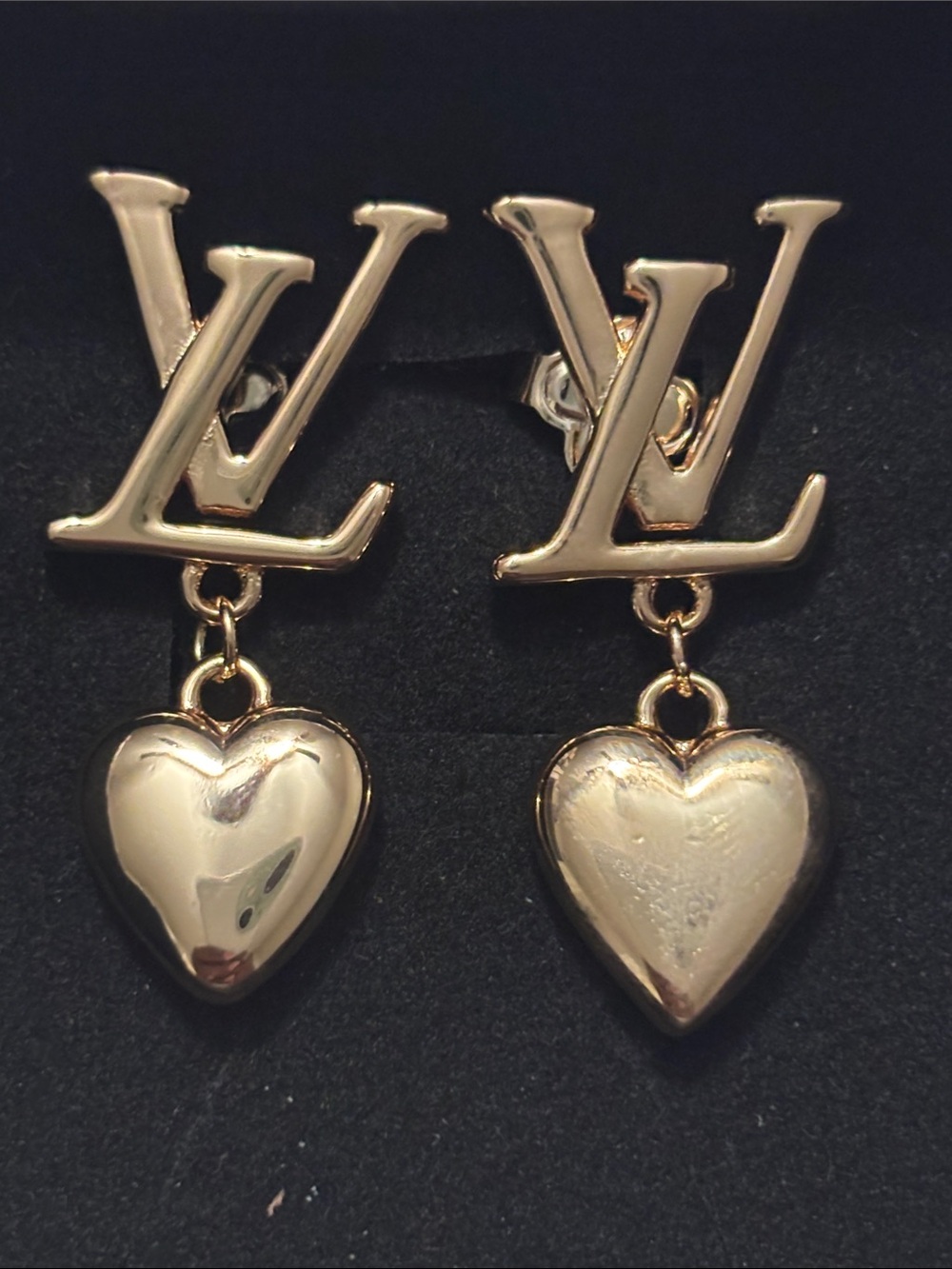 Louis Vuitton Gold LV Heart Drop Earrings